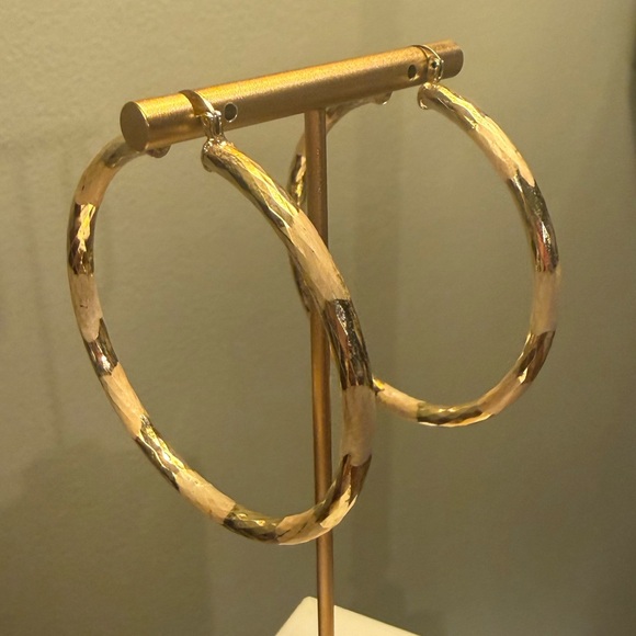 Vintage Gold Cream 2” Hoop Earrings - Picture 3 of 6